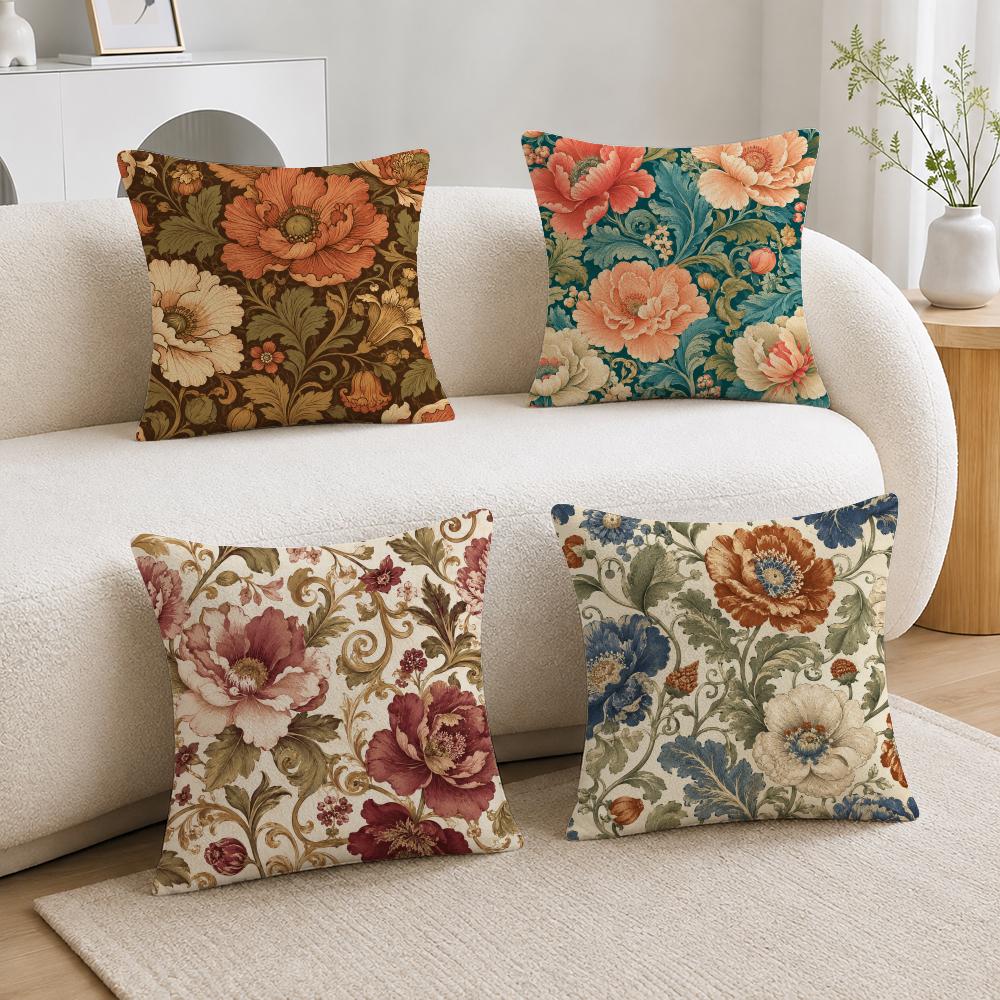 Vintage Floral Pattern Soft Case - ปลอกหมอนอิงลายดอกไม้สไตล์วินเทจ ปลอกหมอนอิงผ้ากำมะหยี่นุ่ม ปลอกหมอนอิงขนฟูสำหรับตกแต่งโซฟา ห้องนอน และบ้าน