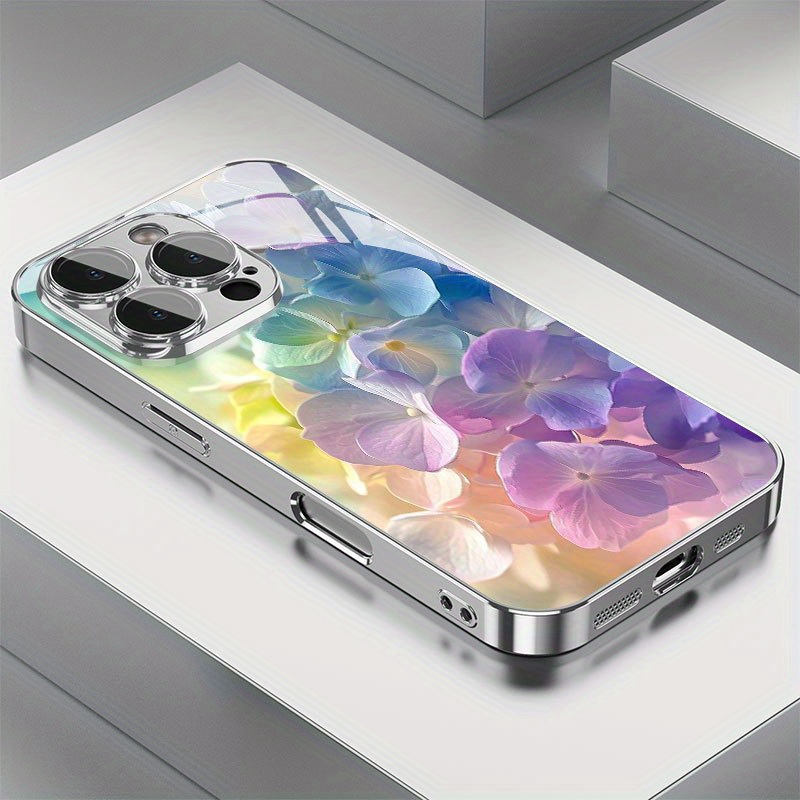 Screen Protectors - เคสโทรศัพท์มือถือกระจกเคลือบลายดอกไม้สีสันสดใสสำหรับ iPhone 17 16 15 14