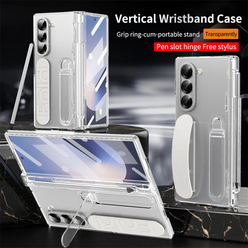 Screen Protectors - เคสโทรศัพท์แบบมีบานพับพร้อมที่ใส่สายรัดข้อมือสุดหรูสำหรับ Samsung Galaxy Z Fold 7