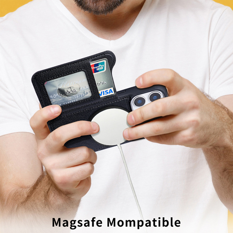 เคสโทรศัพท์หนังแม่เหล็ก Magsaf - Leather Wallet Card Holder Phone Cover บทวิจารณ์และราคา