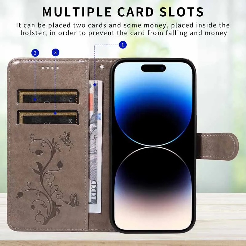 เคสโทรศัพท์แบบพับได้หนังแท้สำห - Leather Wallet Card Holder Phone Cover บทวิจารณ์และราคา